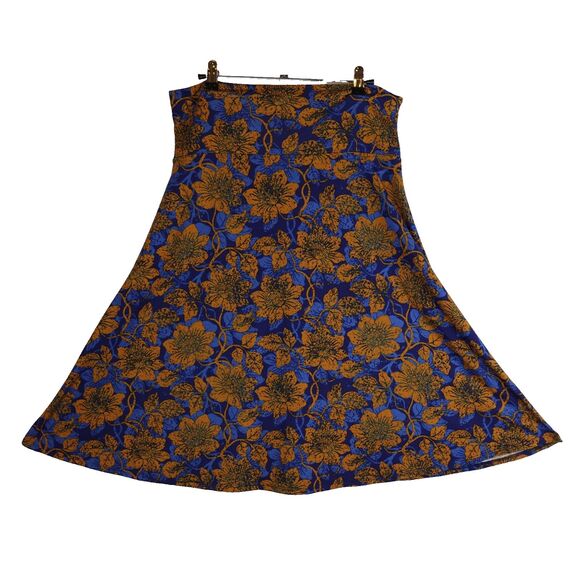 LuLaRoe Azure Skirt Women Size Large Floral Blue Orange Stretch Flowy A-Line AOP - Picture 8 of 9